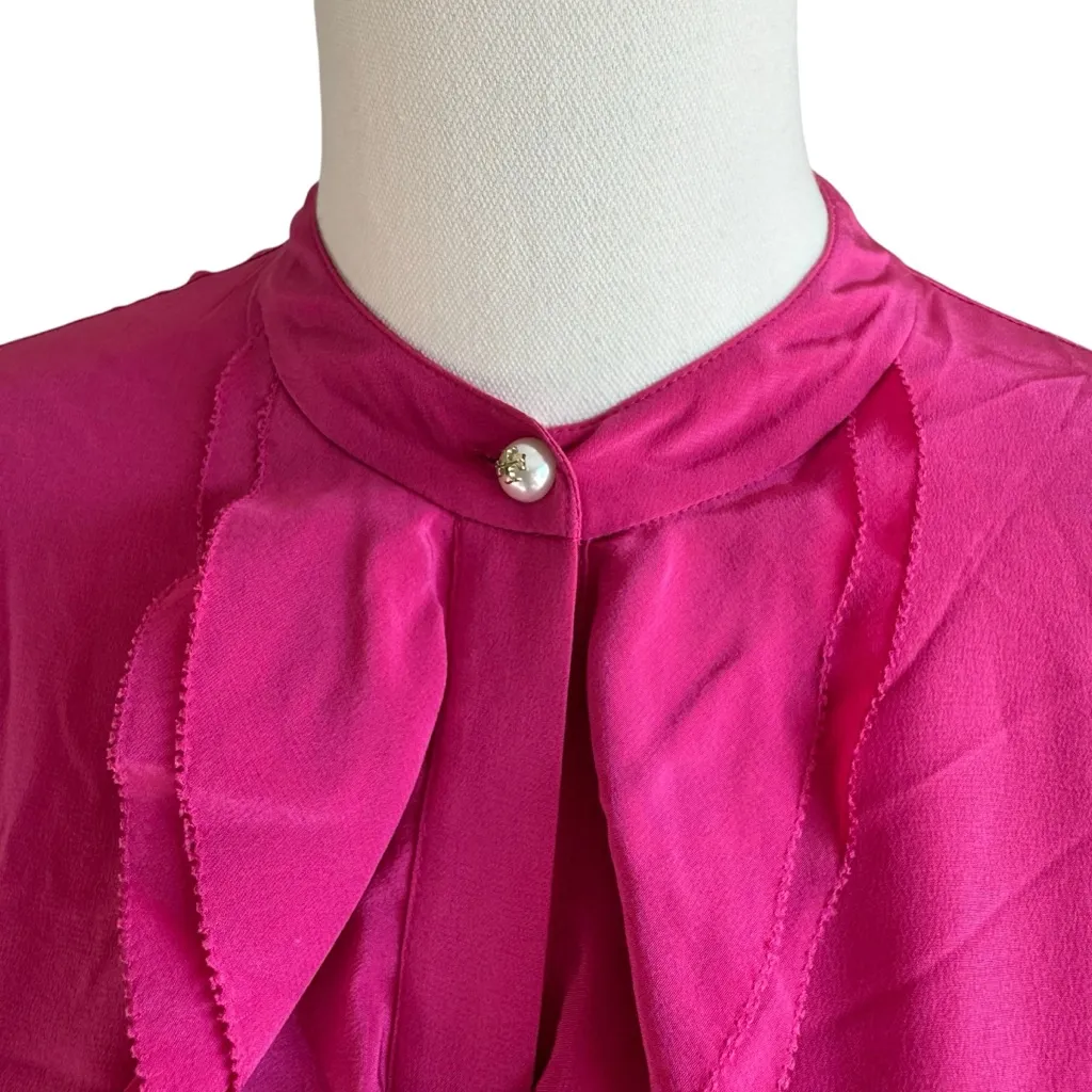 Tory Burch - Jane Ruffle Silk Fuchsia Long Sleeve Dress Sz 4 - Image 6