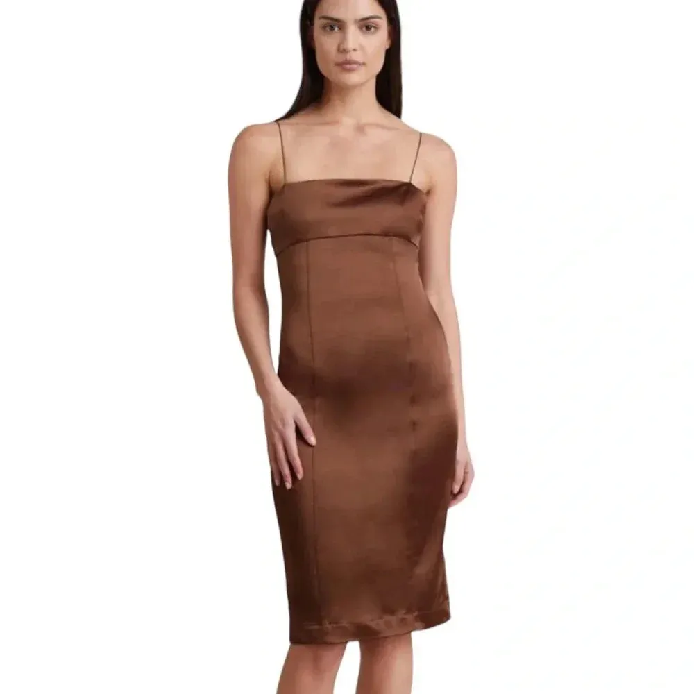 Bec & Bridge Heather Open Back Satin Midi Dress Cognac Size 10 NWT - Image 10