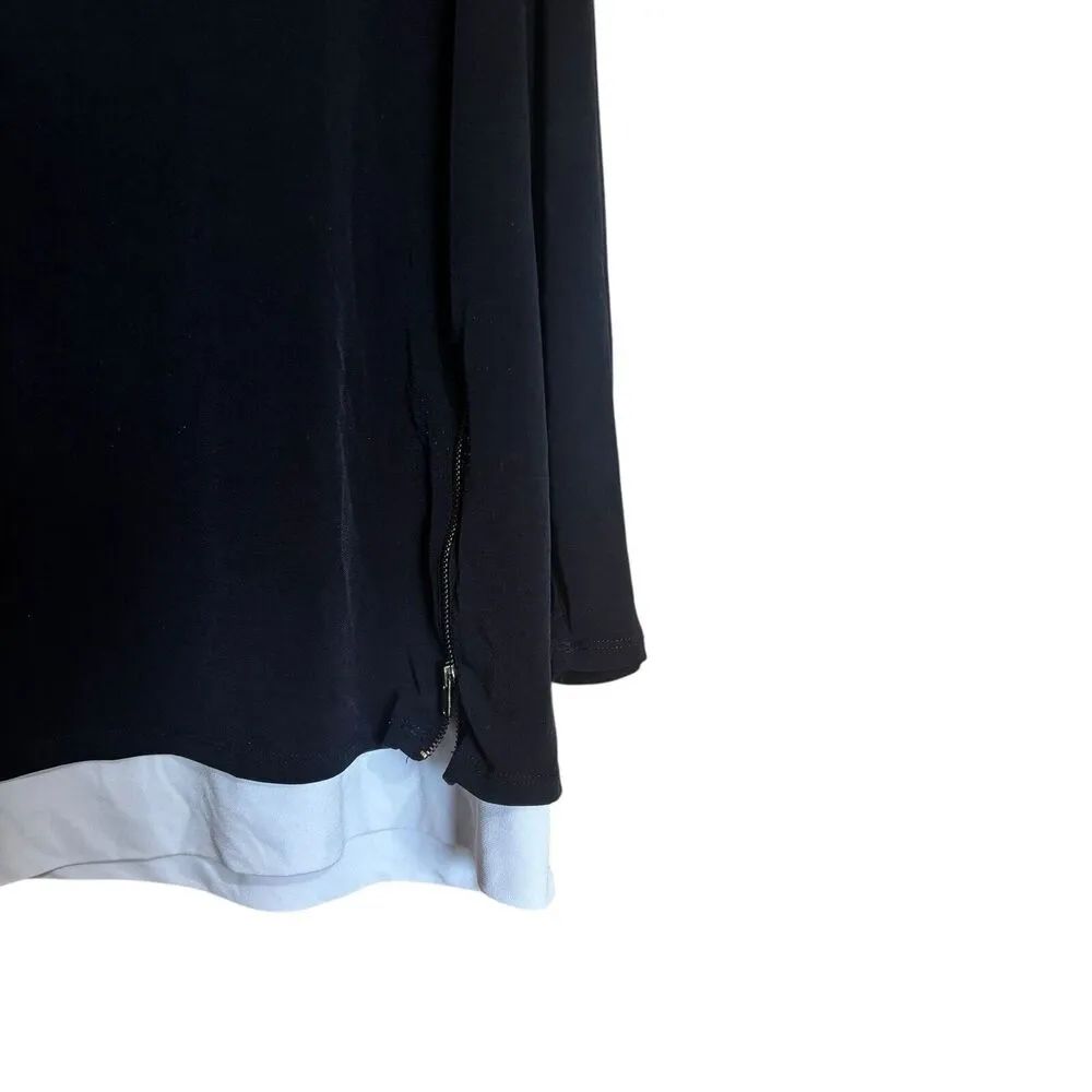 Chicos Travelers Tunic Top Womens Large Black White Hem Stretch Slinky Blouse - Image 5