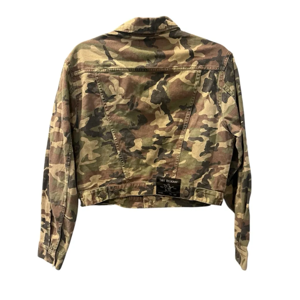 True Religion Size Medium Camo Green Denim Jacket Women's Casual Green Cotton - Image 7