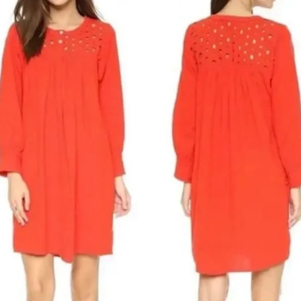 Madewell Daybreak Eyelet Linen
Orange Red Mini Long Sleeve Dress - Image 2
