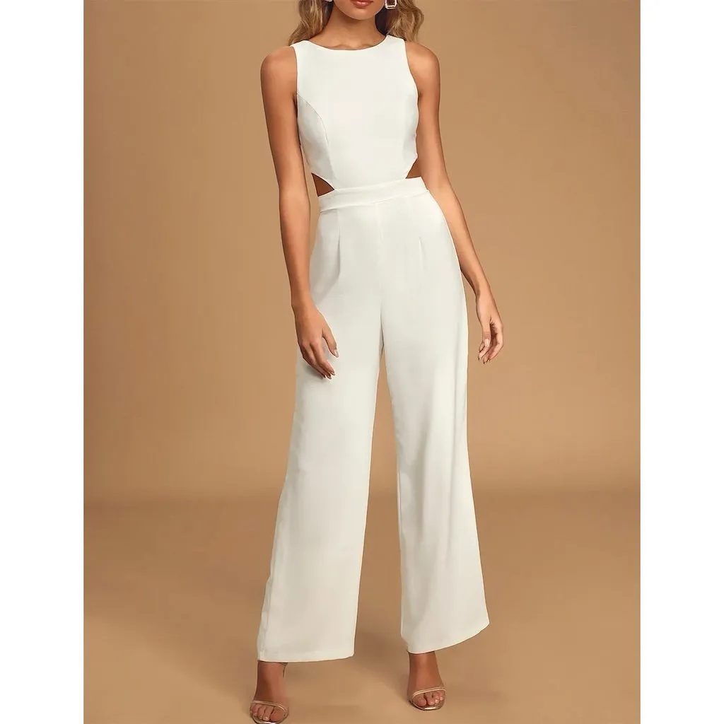 NWT Lulus Women's White Sleeveless Wide-Leg Cutout Jumpsuit Size S Cocktail - Image 2
