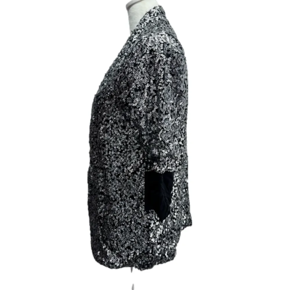 KAii Black With Silver Sequins Open Front 3/4 Sleeve Cardigan Wrap Swiftie Size M - Image 6
