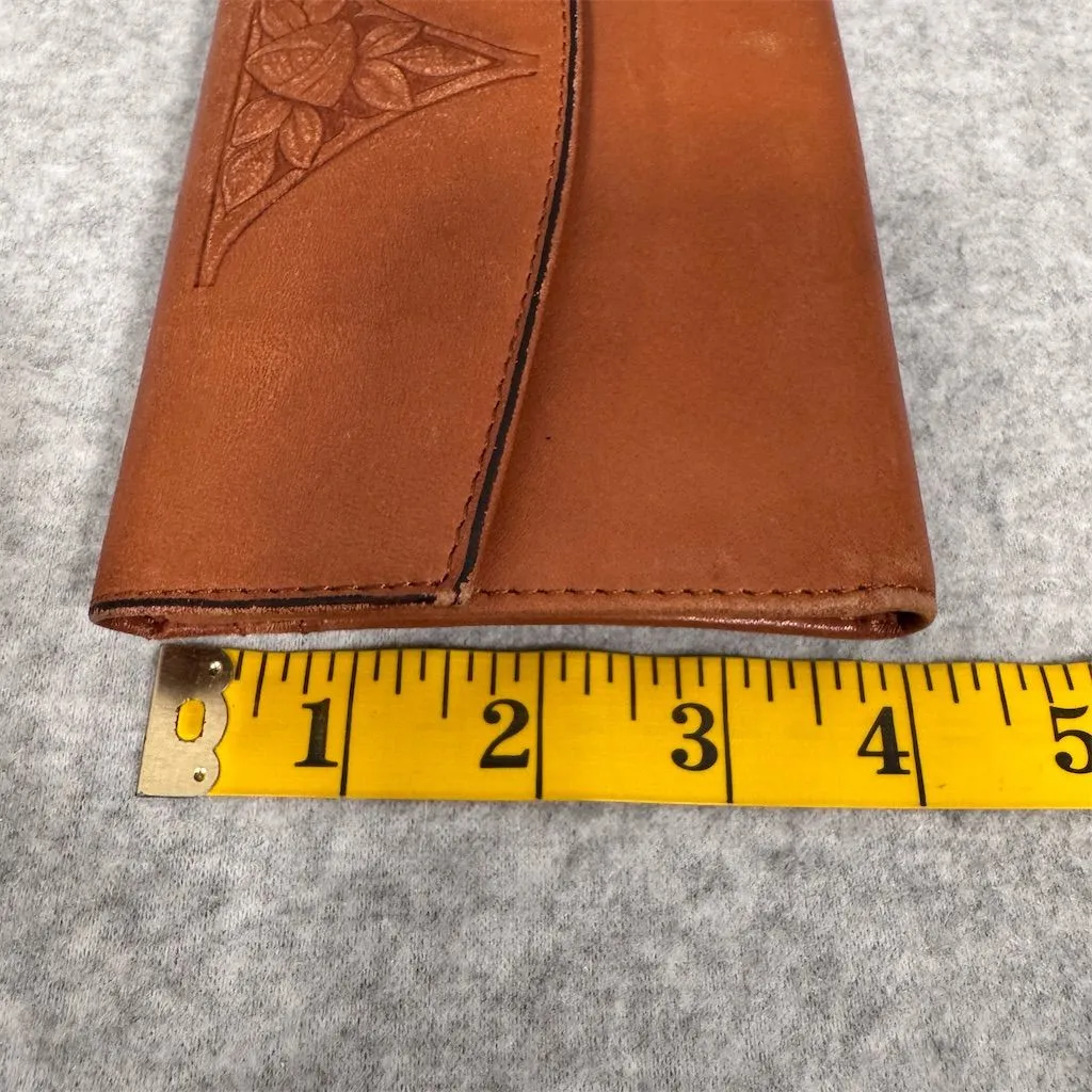 Vintage Rolfs Women's Brown Leather Wallet Floral Embossed Checkbook - Image 14