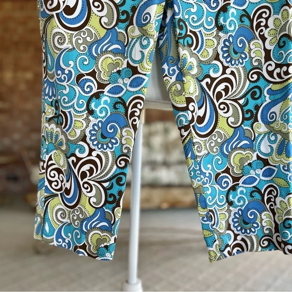 Boston Proper Blue Teal Paisley Cropped Capri Pants S - Image 5