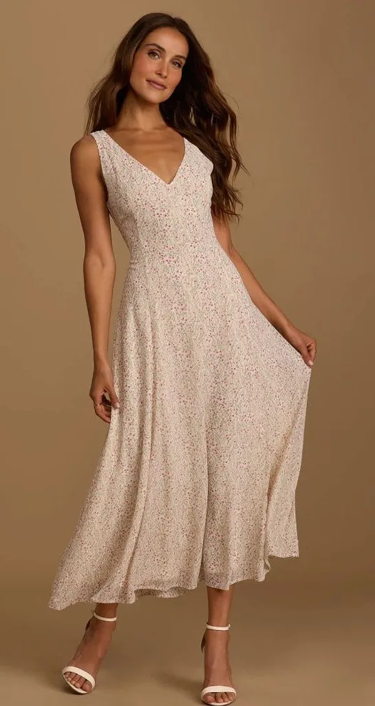 Lulus Your Only Darling Ivory Floral Print Sleeveless Midi Dress Pink Size  XL - $36 - From Madison