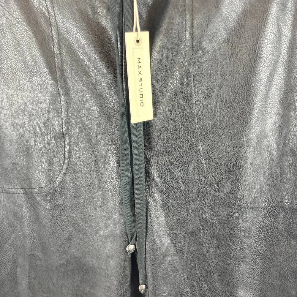 NWT Max Studio Black Faux Leather Pull On Drawstring Waist Pants size medium - Image 3