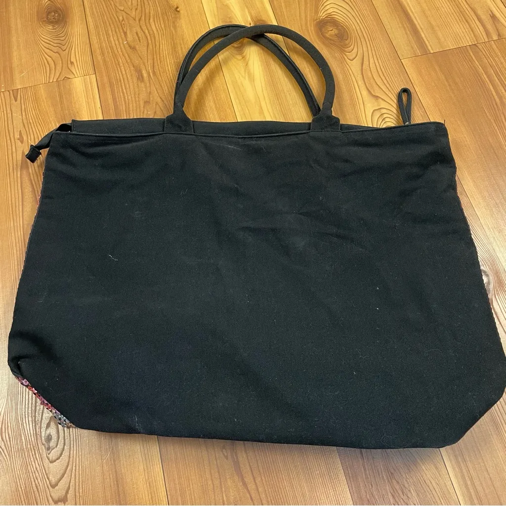 Victoria’s Secret Pink Gray Black Stripe Sequin Zippered Weekend Duffle Bag - Image 2