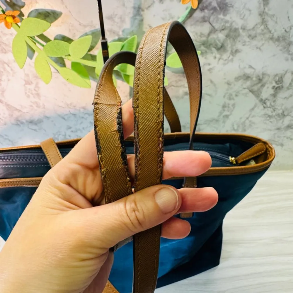 Michael Kors MK Kempton Blue Nylon Saffiano Large Leather Satchel Tote Bag - Image 6