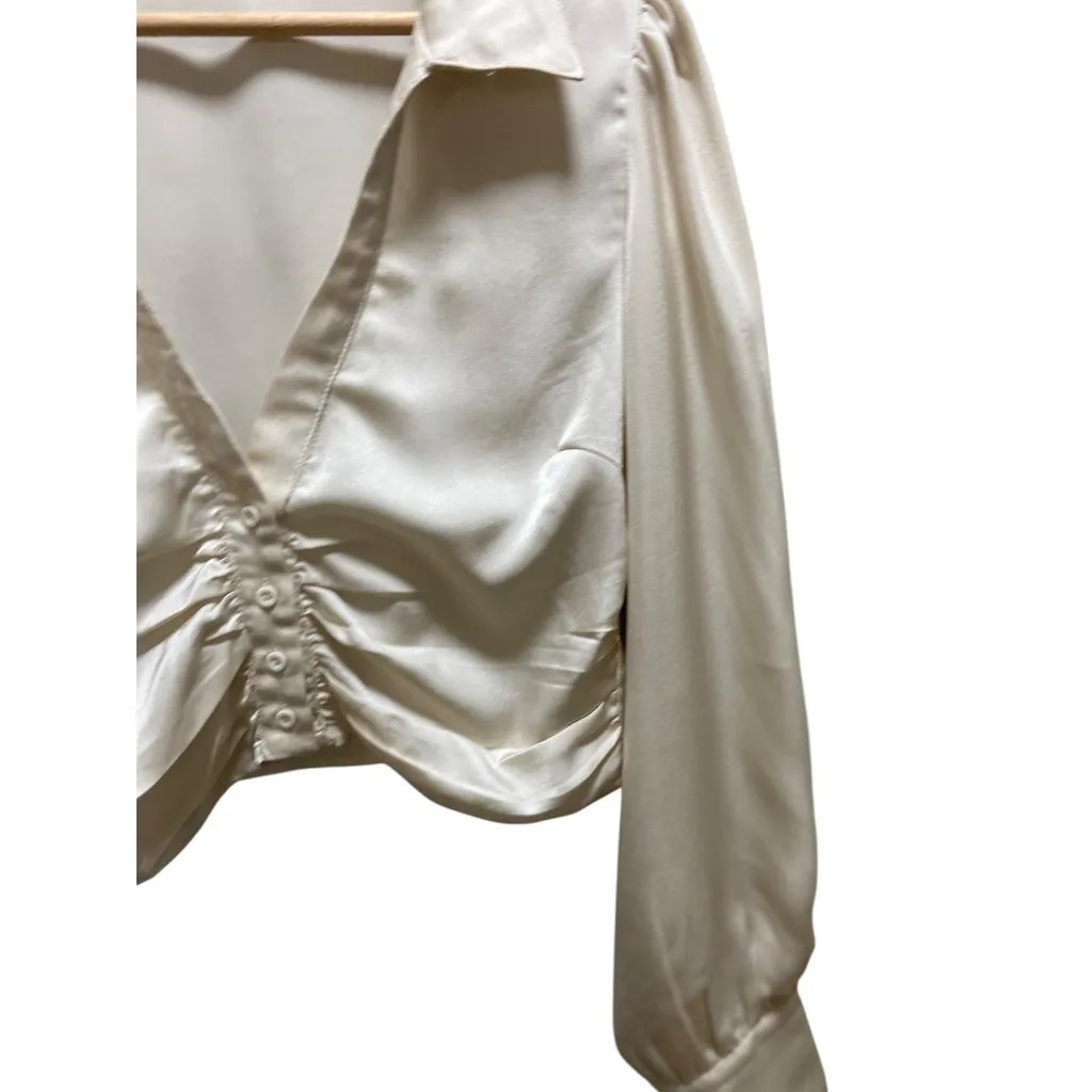 Altar’d State Satin Cropped Ruched Pirate Blouse Cream Size M Festival Baddie - Image 7