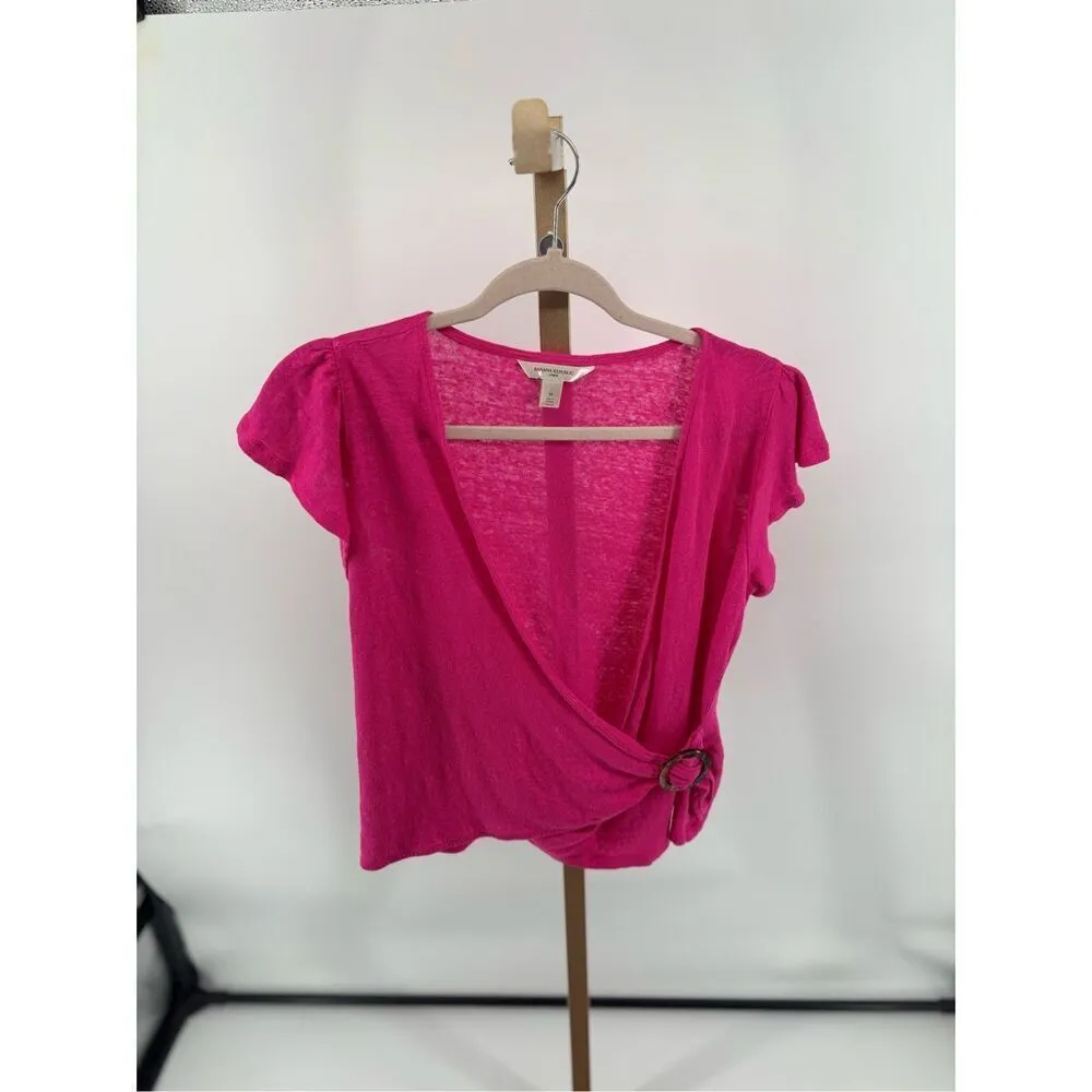 Banana Republic Women’s Short Sleeve Linen Wrap Shirt With Buckle Size Medium - Image 5