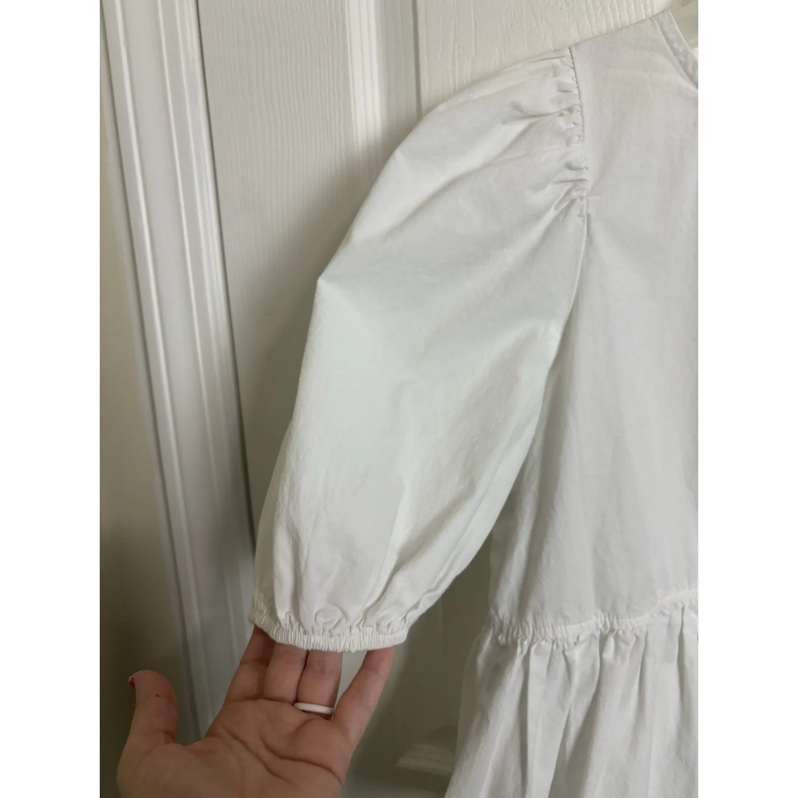 Monki White Puff Sleeve Peplum Top Size XS Milkmaid Coquette Romantic Cottage - Image 4