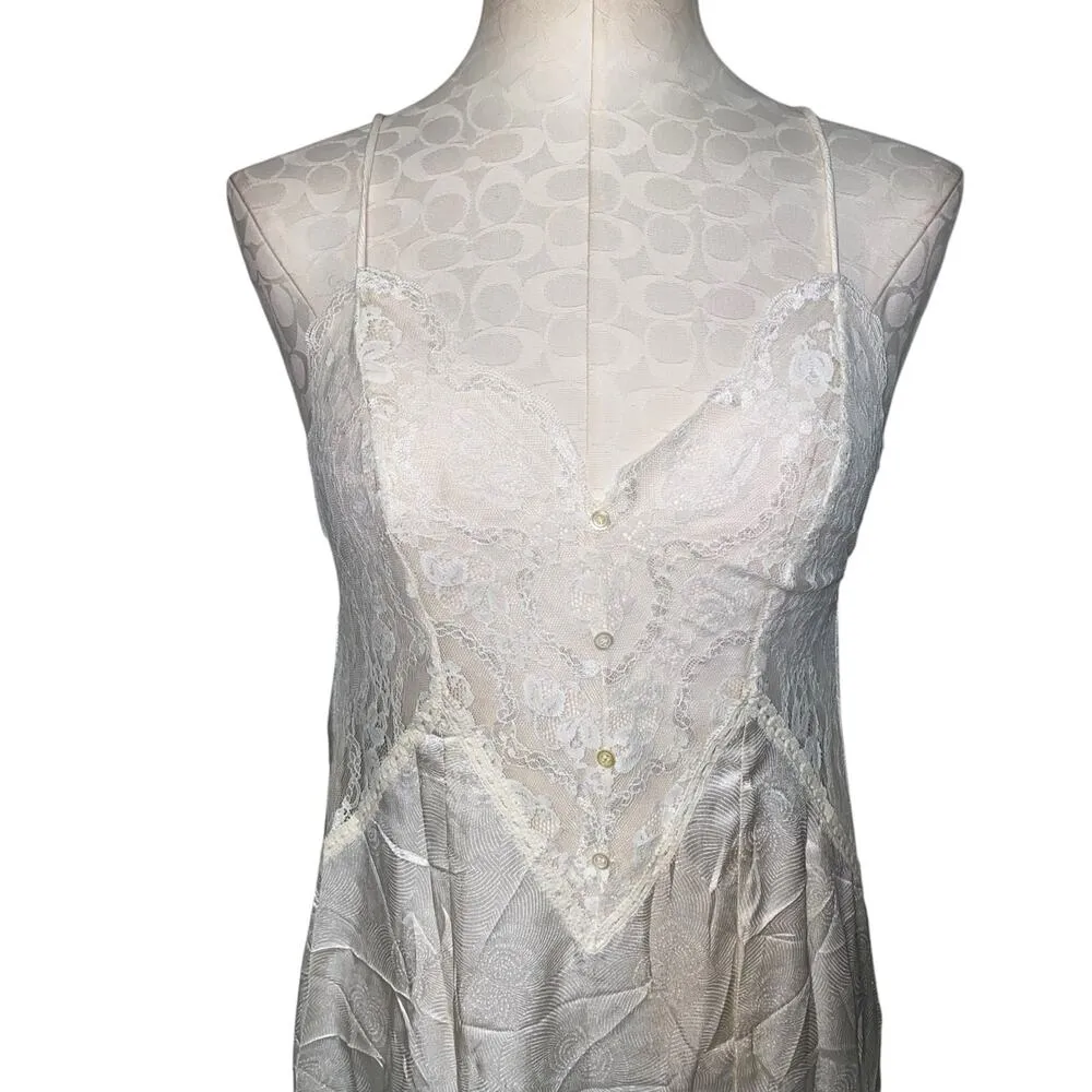 Gilligan & O'Malley Vintage Cream Satin Lace Sleeveless Maxi Slip Dress Small - Image 3