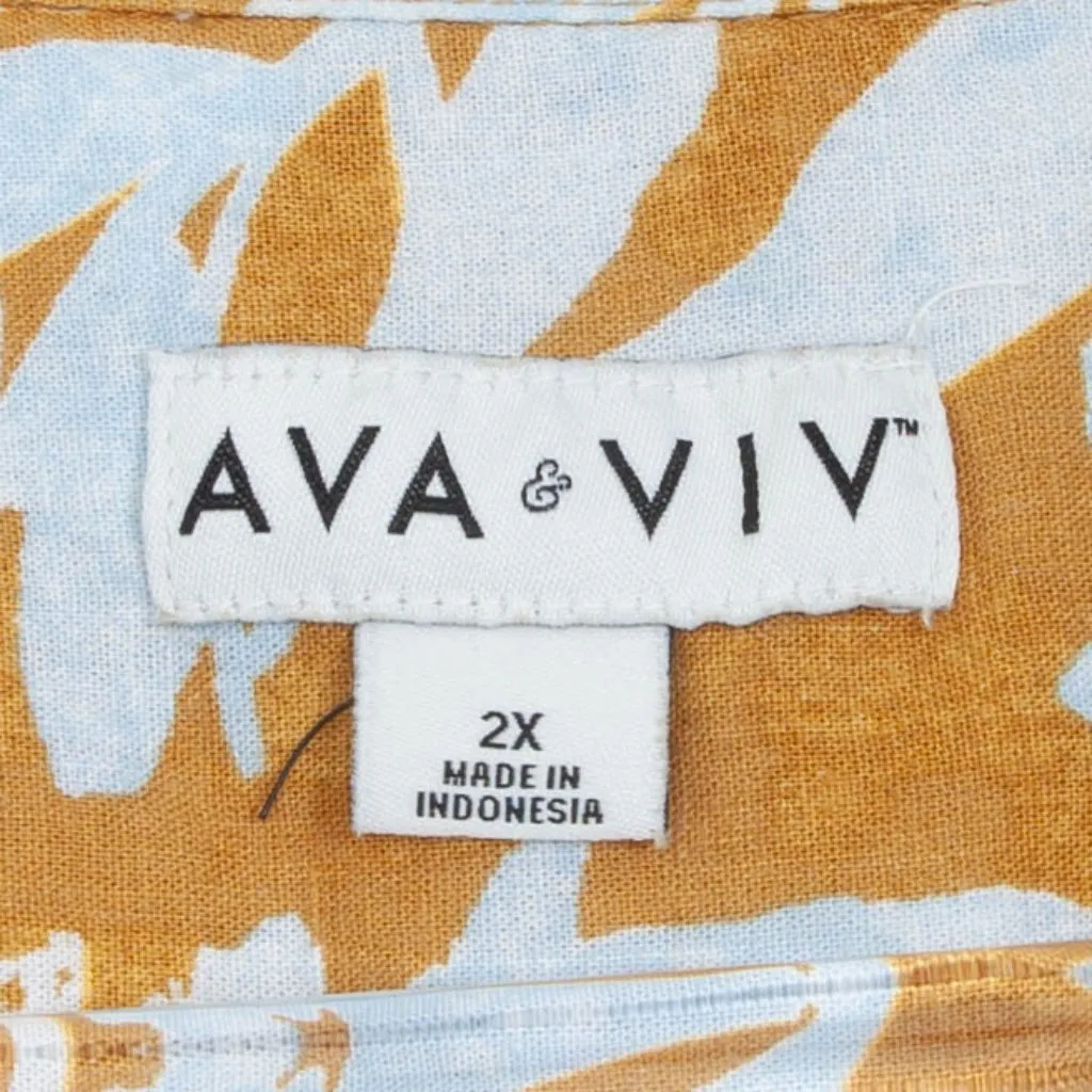 Ava & Viv Womens Floral Button Tie Linen Blend Short Sleeve Shirt Boho Size 2X - Image 4