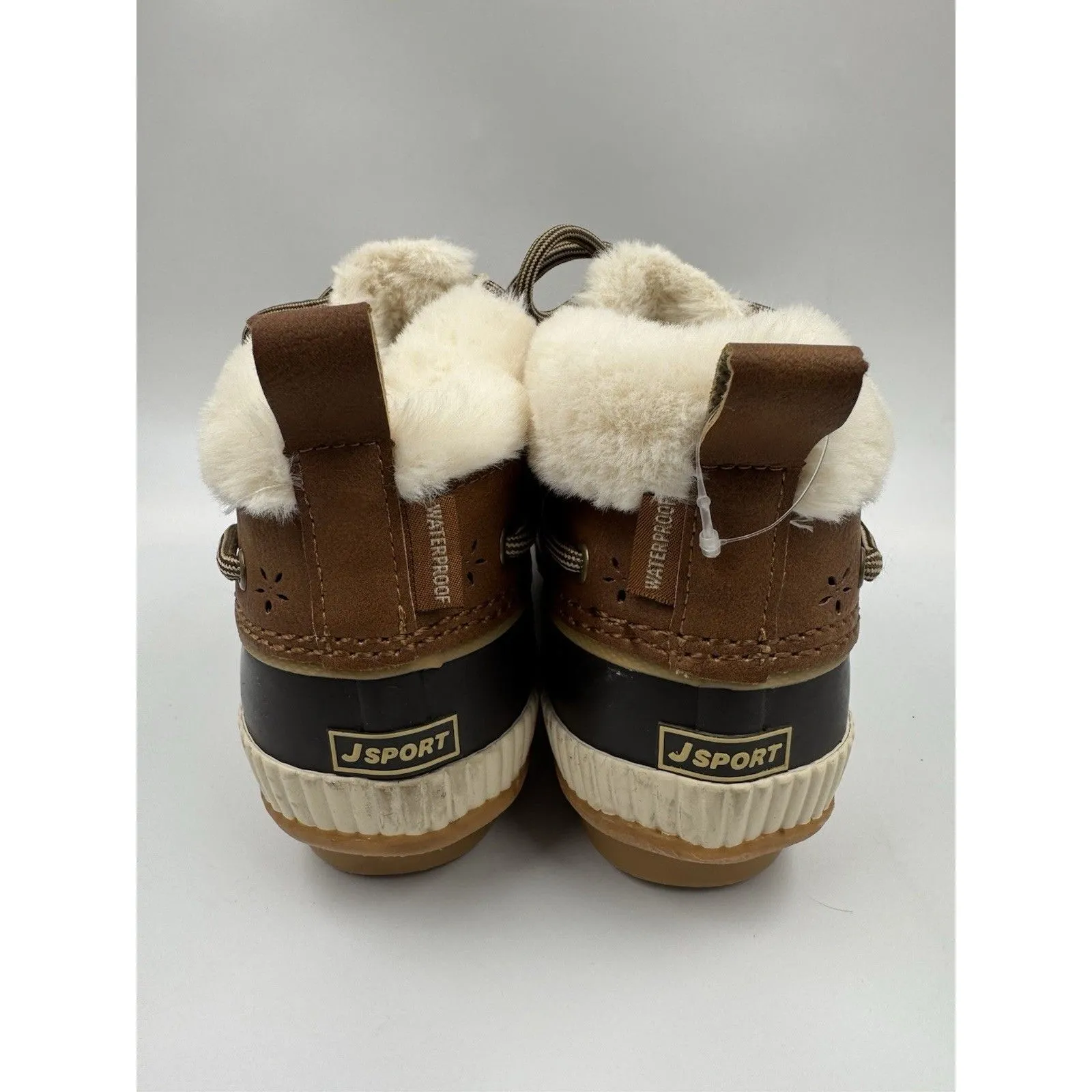 JSport Women's Mary Faux Fur Trimmed Slip On Duck Boots Size 7 M Waterproof Brown - Image 4