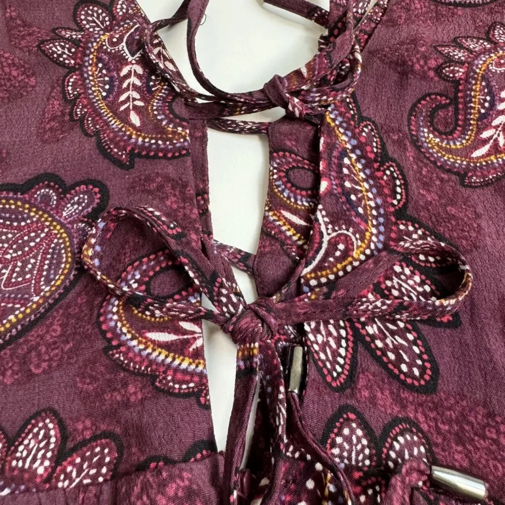 Forever 21 Burgundy Paisley Lace-Up Mini Dress | Boho Festival | Size S - Image 6