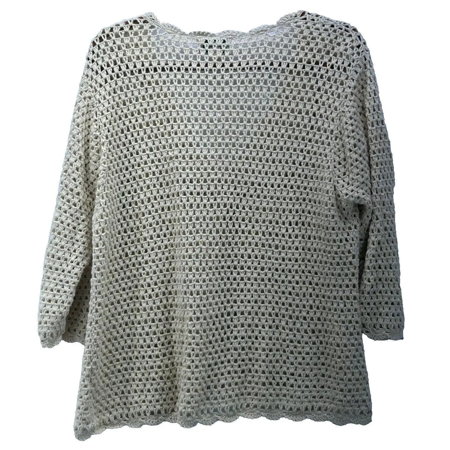 Vintage Crocheted Linen Cardigan Open Knit Travel Vacation Coverup Beach Sea‎ Yellow Size 1X - Image 2