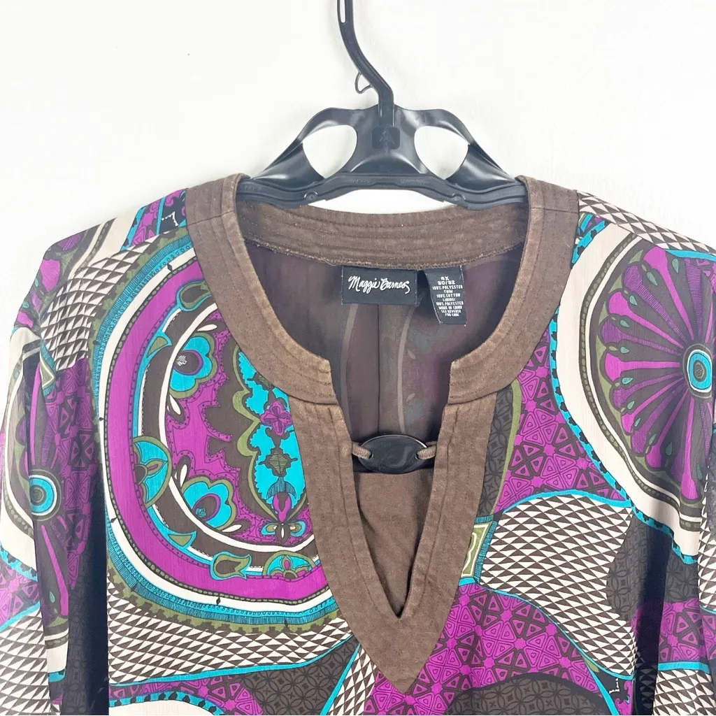 MAGGIE BARNES Multicolored Printed Long Sleeves Lined V-Neck Tunic Top, Size 4X - Image 5