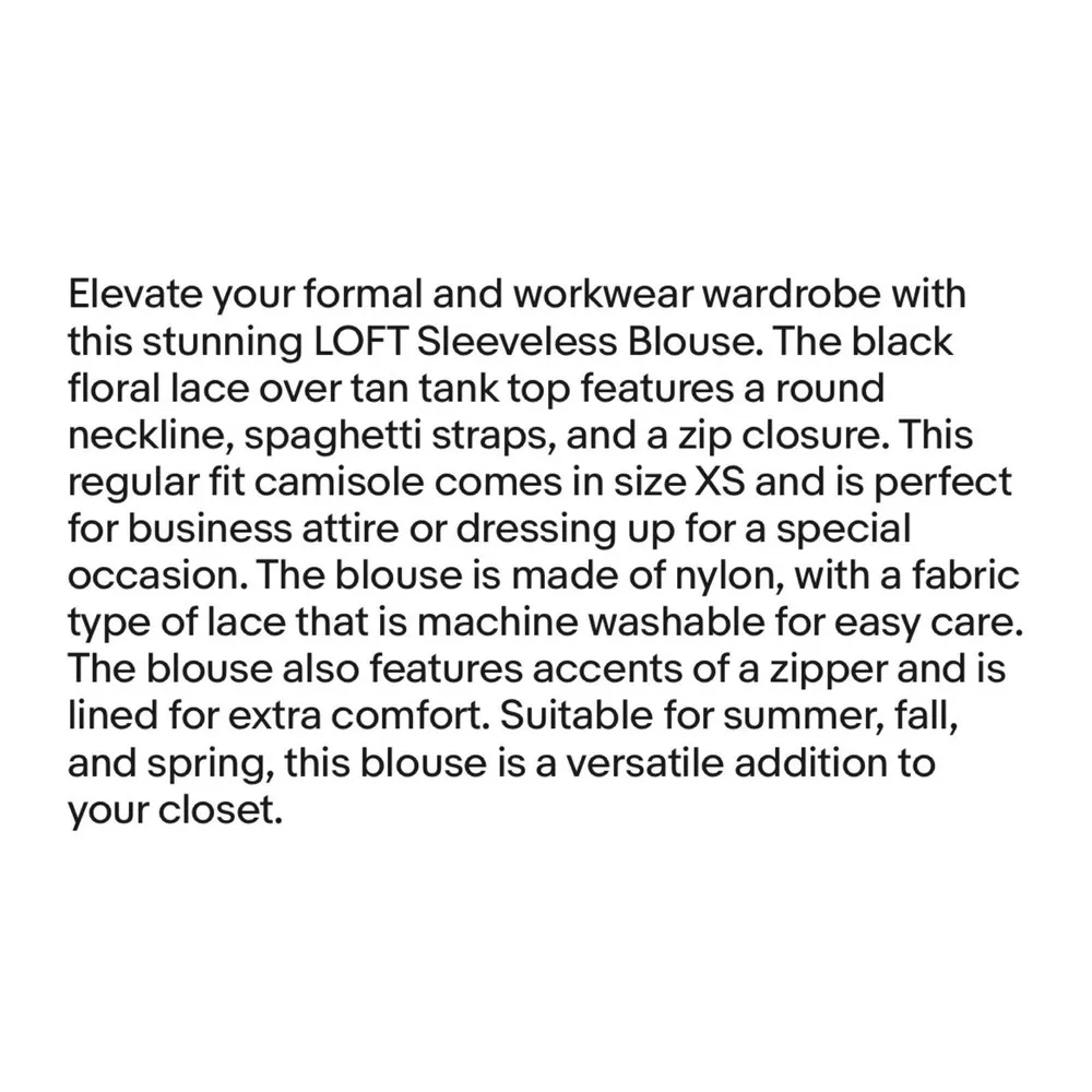LOFT Sleeveless Blouse Black Lace Over Tan Lined Tank Top Sz 0 - Image 4