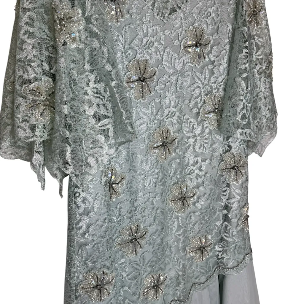 Vintage Crest Fashions Elegant Lace Overlay Dress in Light Blue Size XL - Image 2