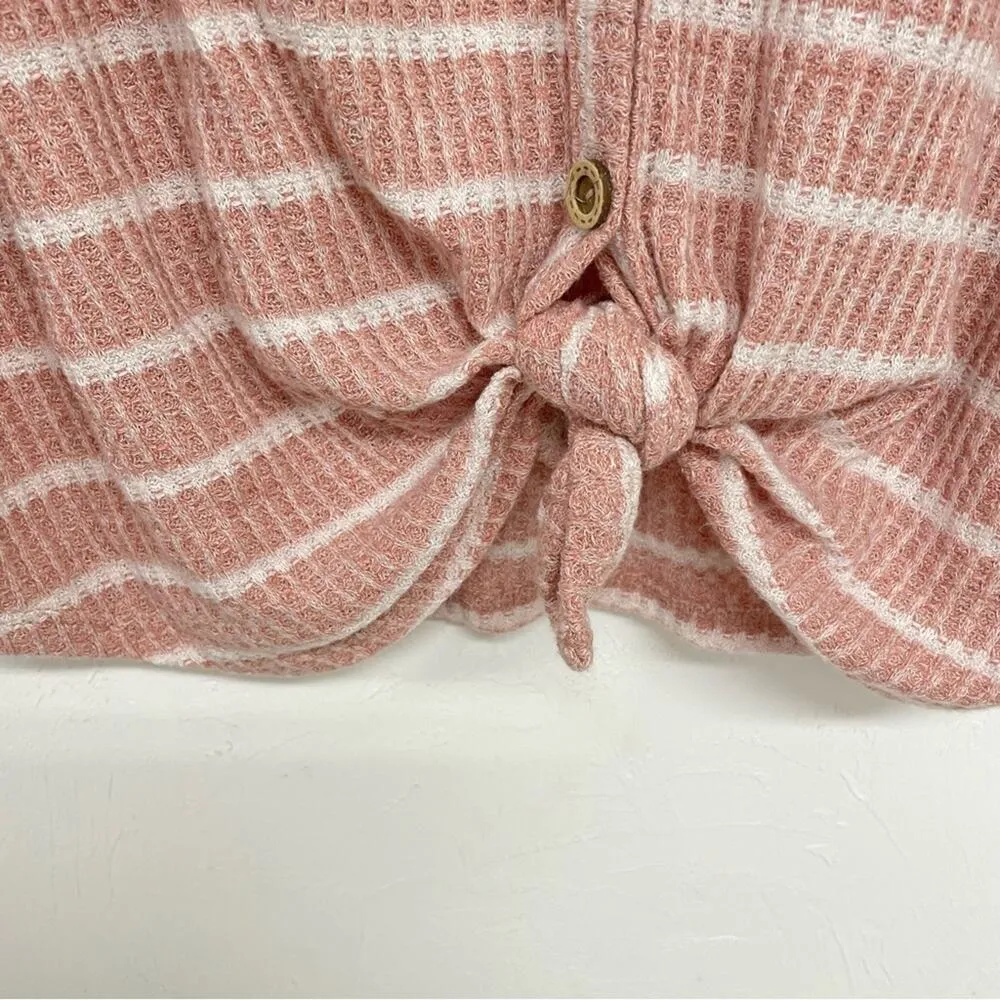 Fantastic Fawn Pink & White Striped Ruffled Sleeve Button Down Blouse Womens L - Image 5