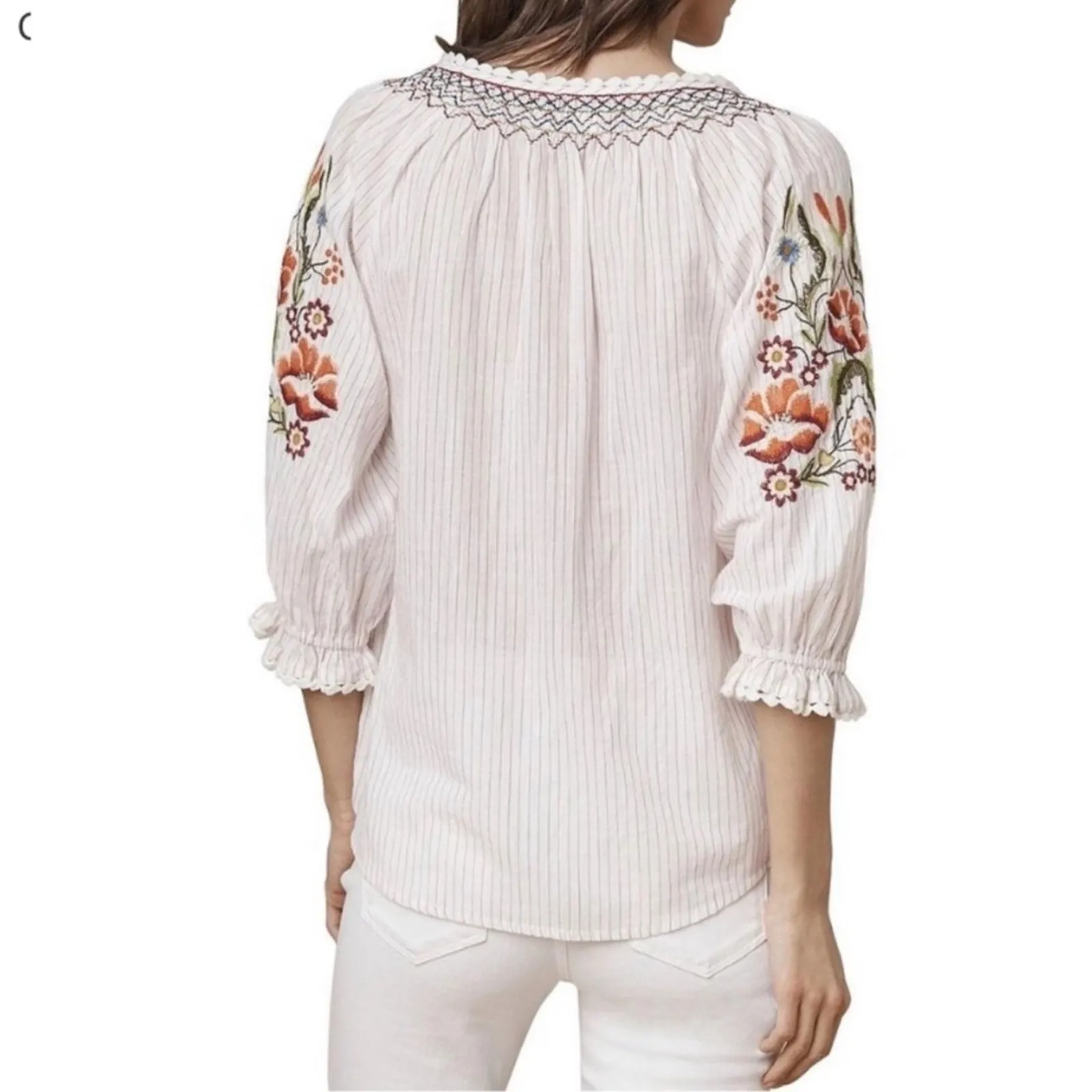 Velvet by Graham & Spencer Rina Embroidered Blouse Small Striped Tassel - Image 9