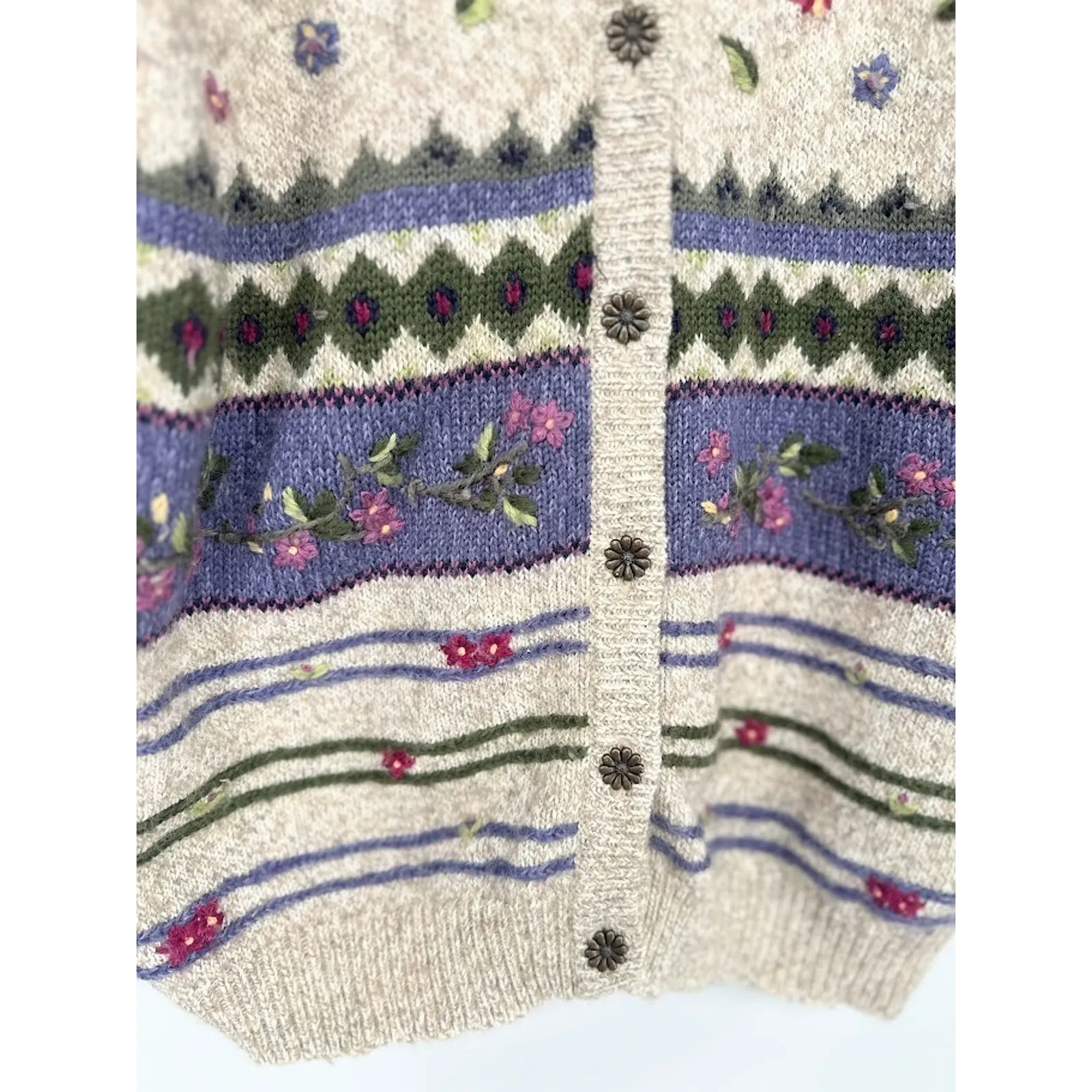 Vtg Northern Treasures Wool Blend Granny Sweater Cardigan M Cottagecore Floral Brown Size M - Image 3