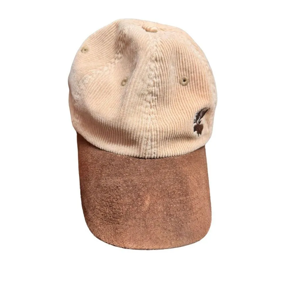 Vintage Corduroy Hat Brown Leather Strap Embroidered Pheasant Unisex‎ - Image 2