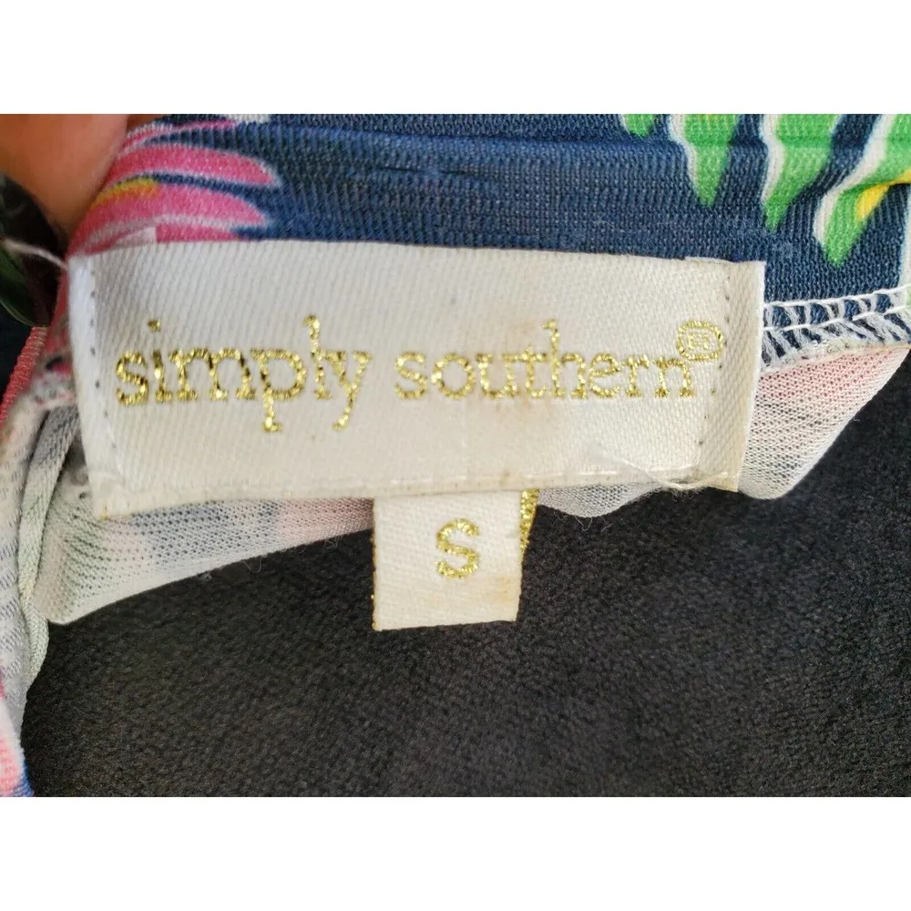 Simply Southern Hawaiian Hibiscus Floral Print Knee Length Tunic Dress Small - Image 7