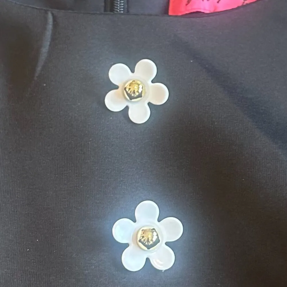 Betsey Johnson Black Shift Dress Daisy Buttons Mod Shift Fit Stretch Size 4 - Image 12