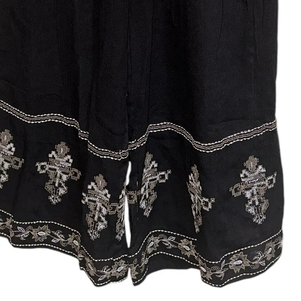 NWT ELIE TAHARI All Over Embroidered Cotton Beaded Tie Wide Leg Pant - Image 6