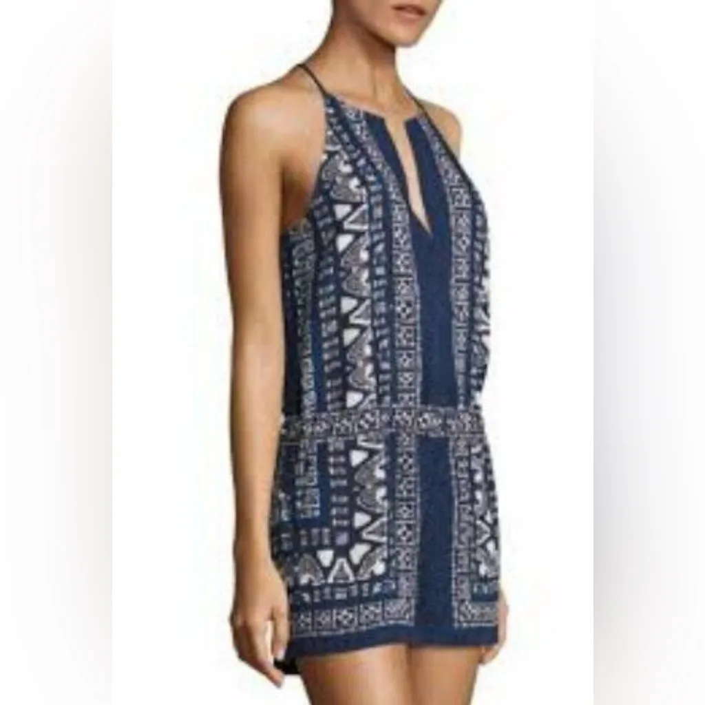 BCBG MAXAZRIA SIZE XS TYRA STORMY BLUE PRINT V-NECK ROMPER MSRP $257 - Image 3