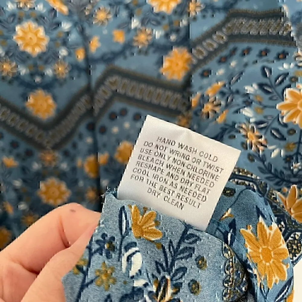 PINK ROSE Blue Mustard Navy Floral Chevron 3/4 Sleeve Roll Tab Sleeve Blouse Top - Image 9