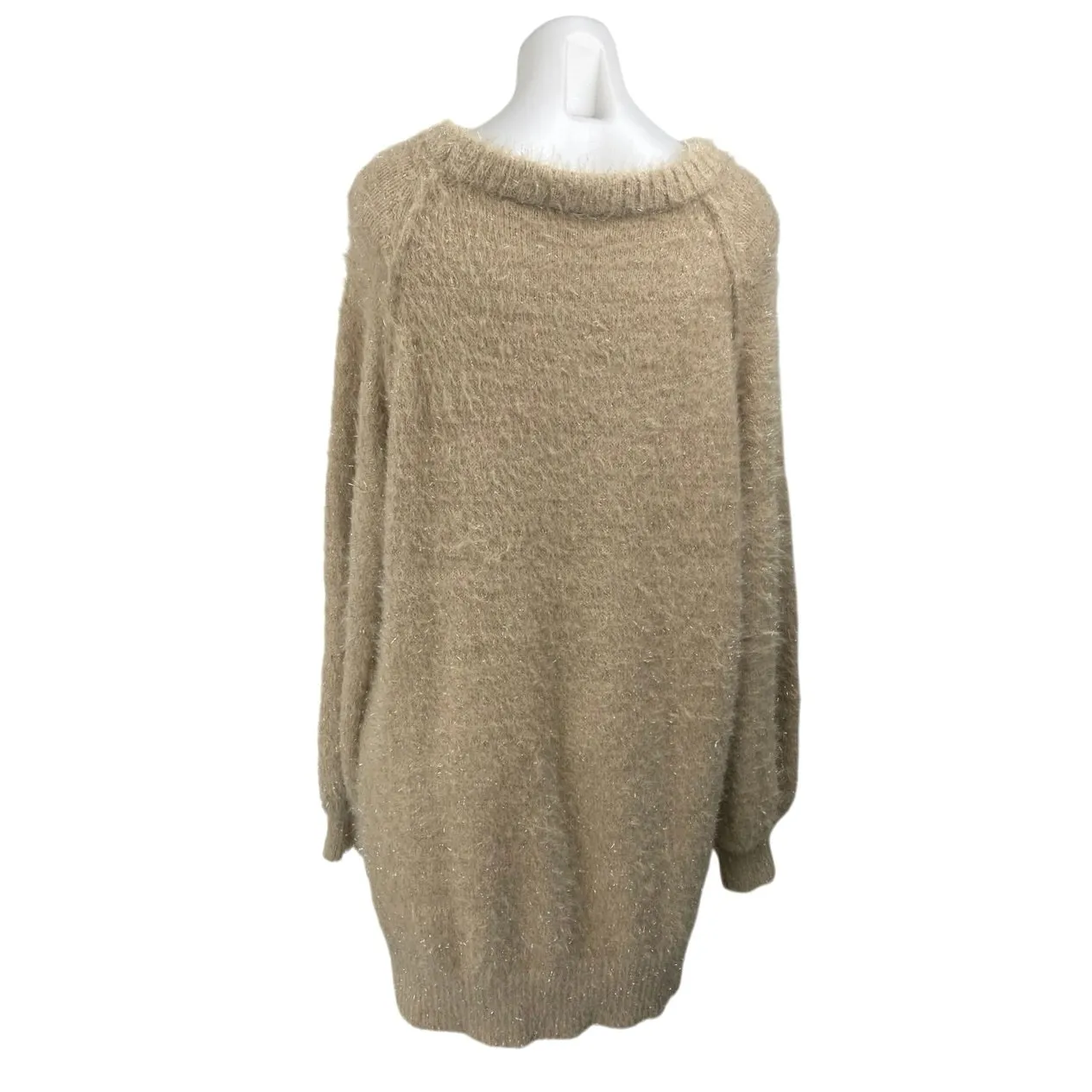 Easel Women's Brown Tan Fuzzy Faux Fur Long Sleeve Knit Mini Sweater Dress Sz S - Image 2