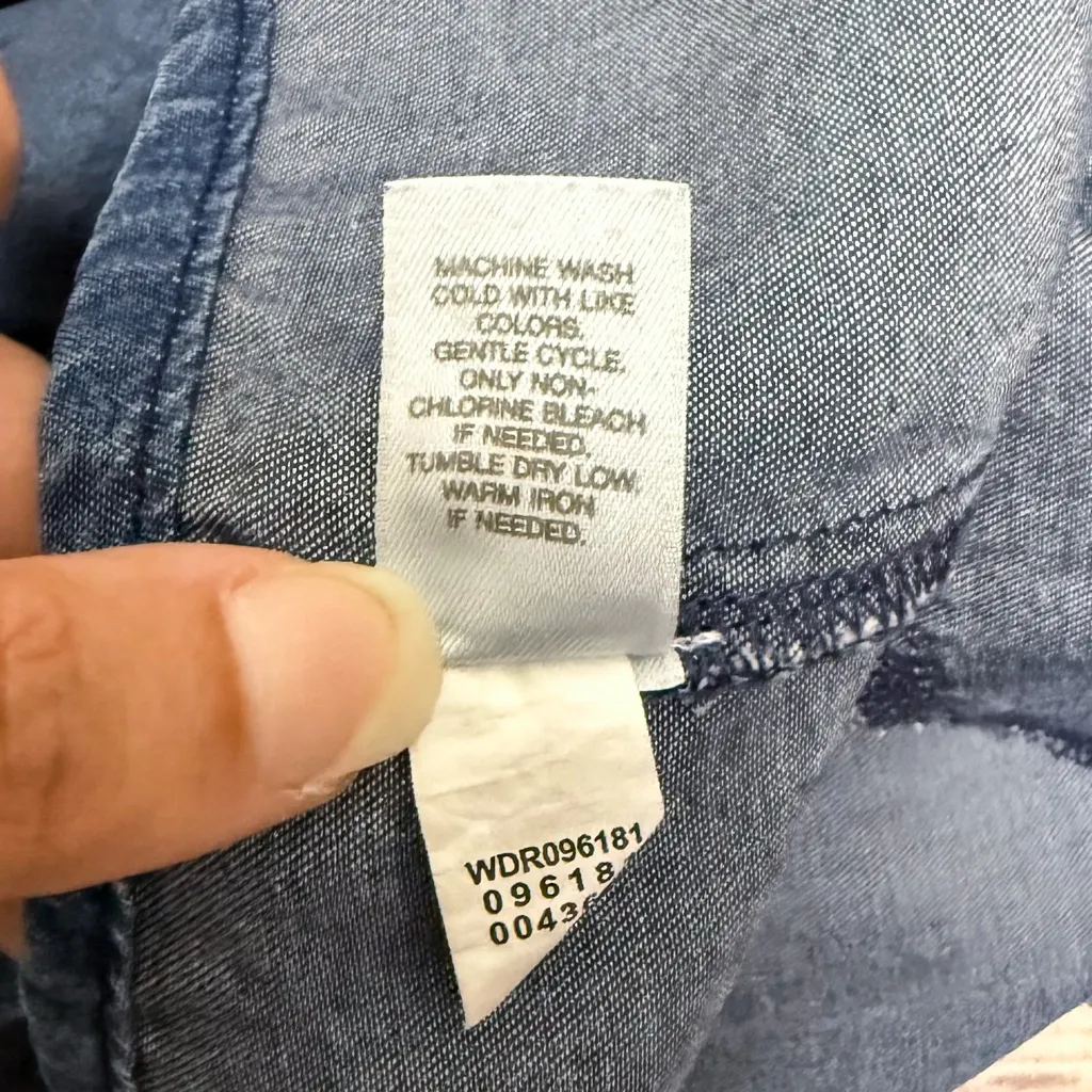 J Jill Blue Bandana Print Short Sleeve Collared V Neckline Button Up Shirt Dress Size M - Image 10