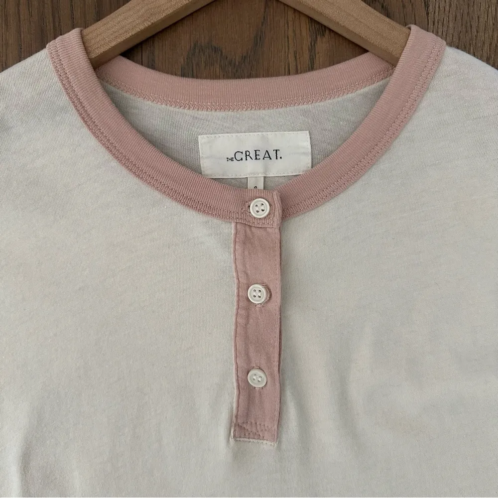 The Great The Shrunken Henley Color Block Cotton Jersey Top Cream, Pink 0 / XS - Image 4