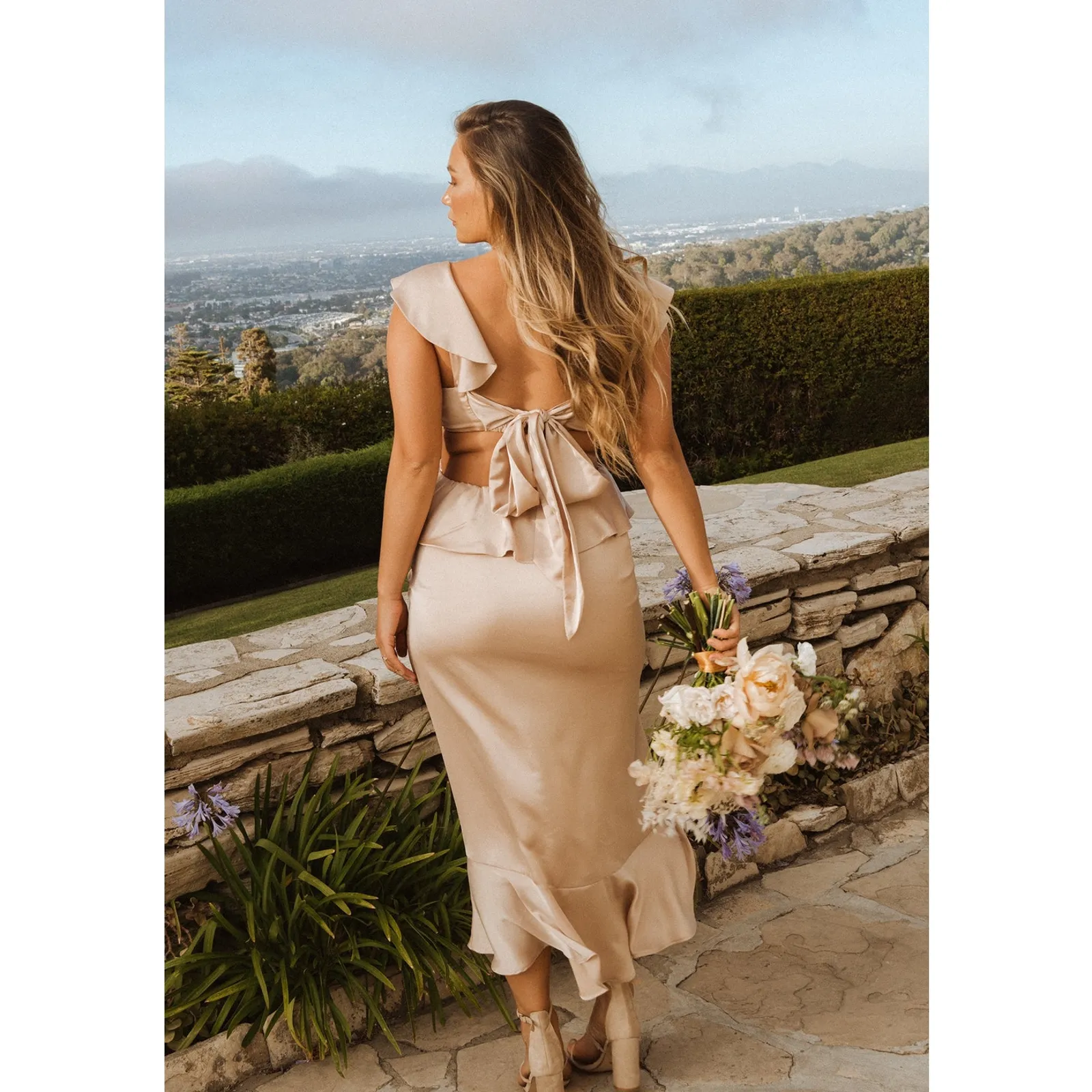 Show Me Your Mumu Zoey Midi Dress in Champagne Luxe Satin L NWT - Image 2