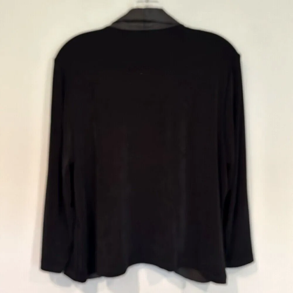 Chicos Travelers Faux Leather Mix Jacket Women's 12 Black 3/4 Sleeve Stretch NWT - Image 6