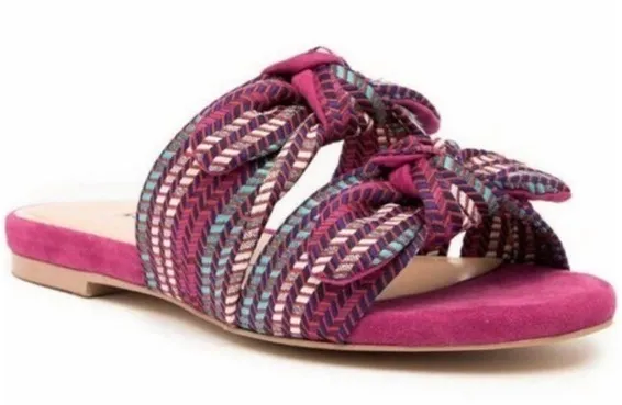 Charles David Soufflé Bow Pink Faux Suede Slide Sandal 7 Woven multicolor - Image 1