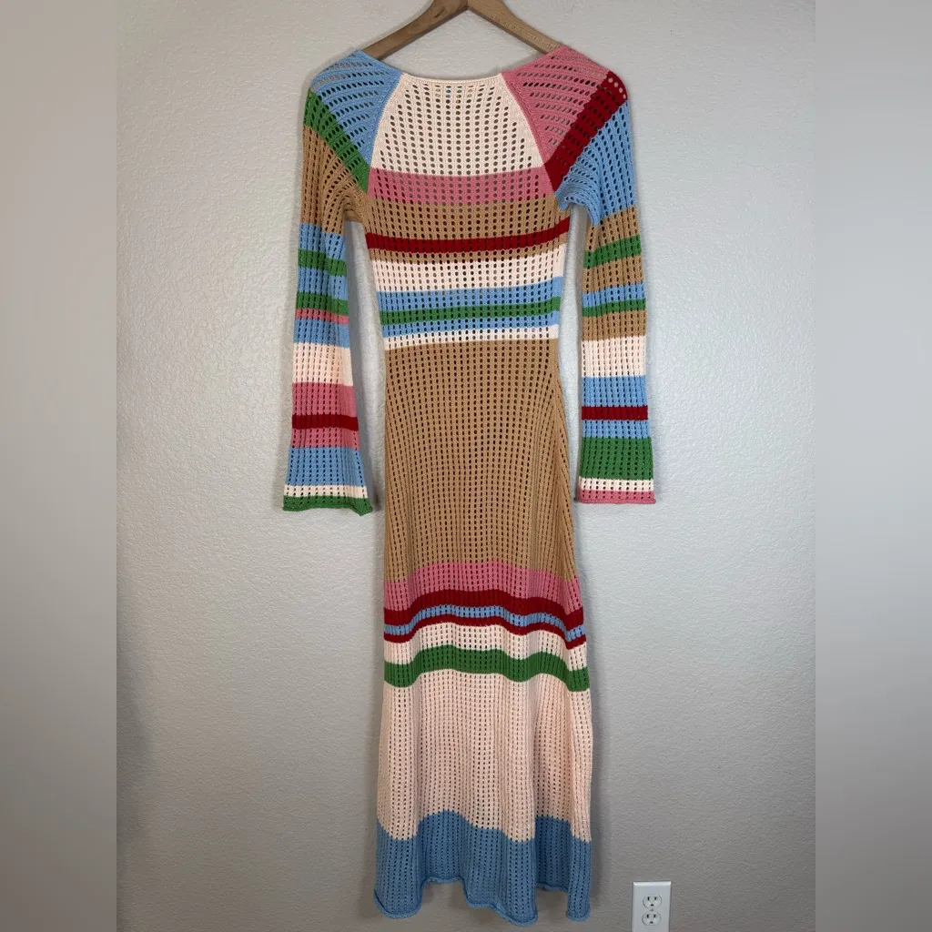 VRG GRL Verge Girl Work of Art Crochet Maxi Dress Multi size AU 8 US 4 Small Tan - Image 12