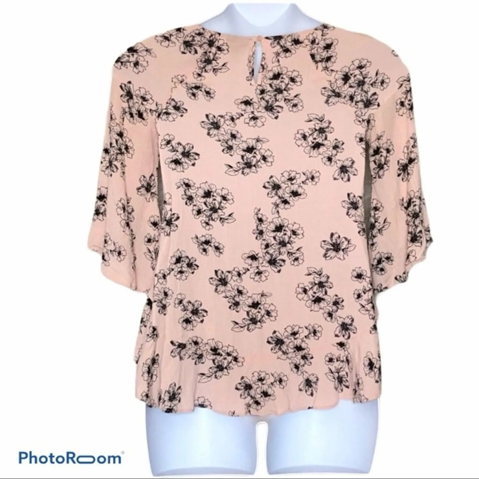 a.n.a Pink Black Floral Ruffle Hi-Low Blouse XS Y2K Babydoll - Image 5