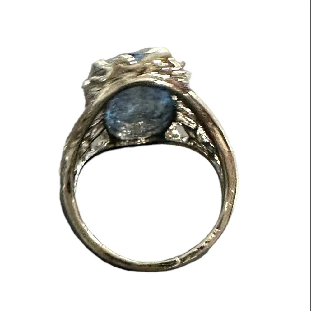 Aquamarine Costume Jewelry Statement Ring Oval 6 Silver Setting - Image 6