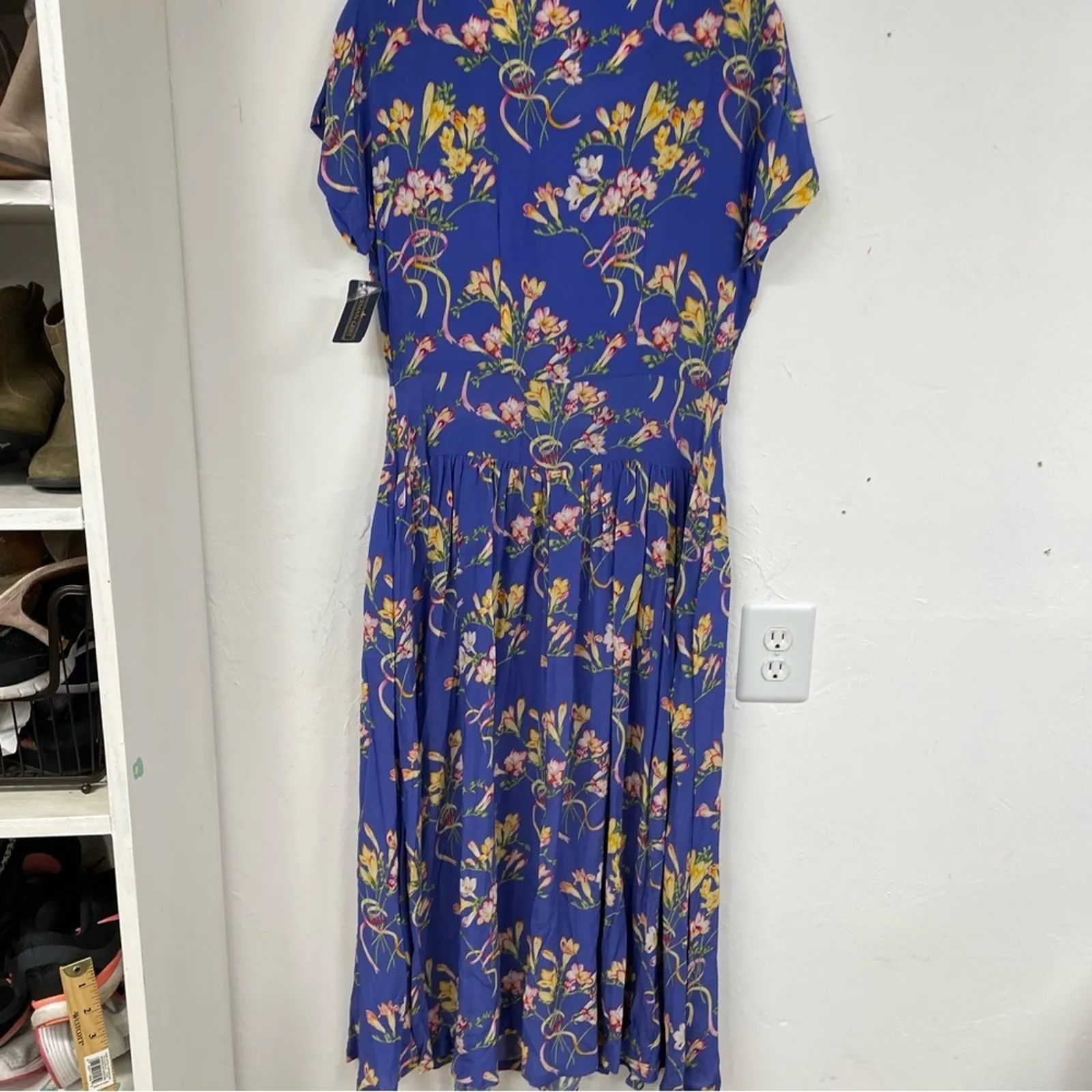 Vintage Herman Geist Blue Floral Print Blazer & Maxi Dress 2 Piece Matching Set Size 8 - Image 7