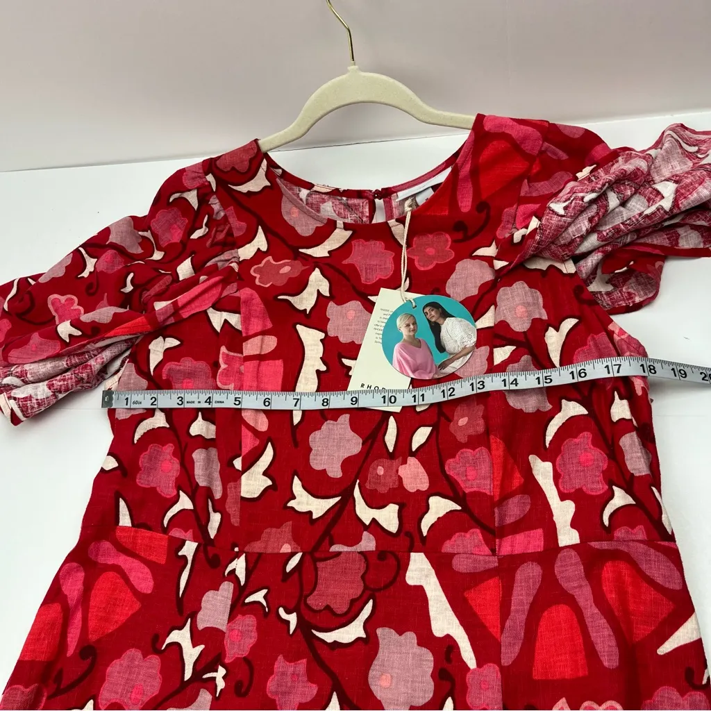 Rhode x Target Midi Red Floral Linen Blend Bell Sleeve Dress‎ Size 16 Summer NEW - Image 10