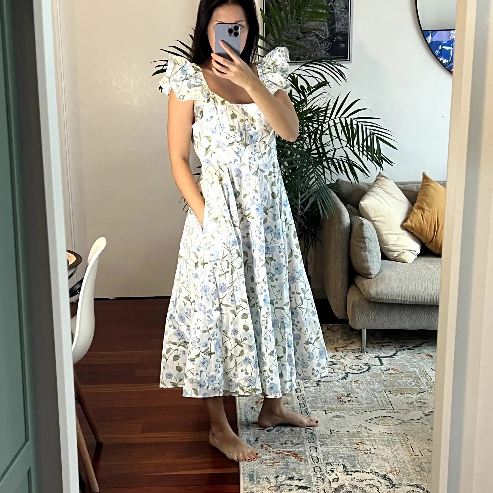 Hill House The Daphne Midi Dress size XL floral white blue green - Image 2