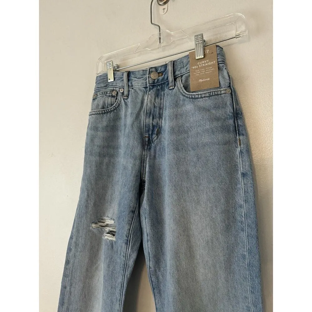 NWD Madewell Petite Curvy 90s Straight Leg Jeans Blue Revoir Wash Ripped Size 23 - Image 6