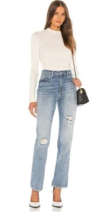 FRAME Le Hollywood jeans size 27 straight leg high rise distressed denim ripped - Image 1