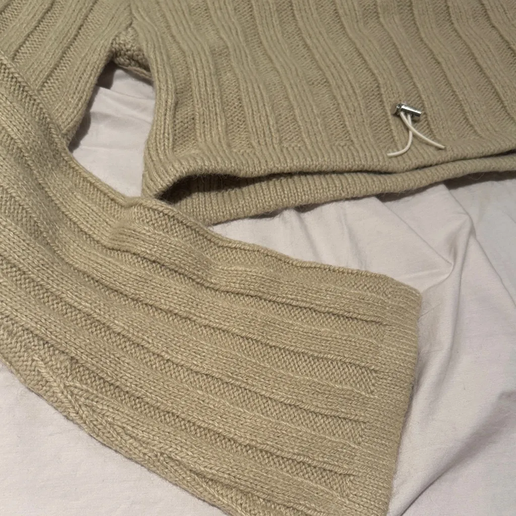 Zara Beige Tan Ribbed Knit Crop Top sweater cable knit XS NEW adjustable hem Y2K - Image 2