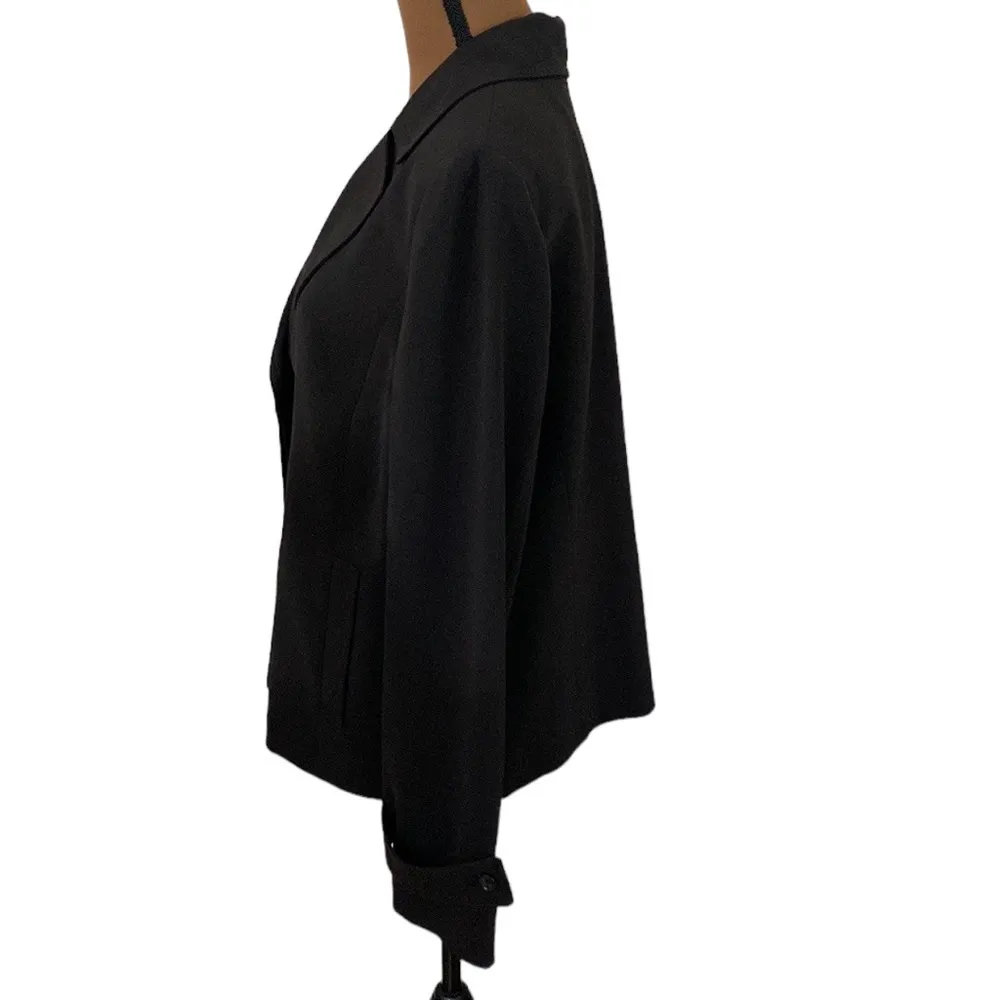 Talbots notched lapel concealed button placket short trench jacket black size 16 - Image 4