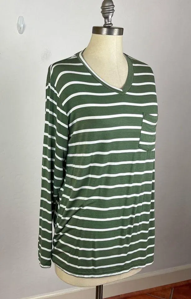 Posh Peanut Green V Neck Stripe Long Sleeve Top Size M - Image 2